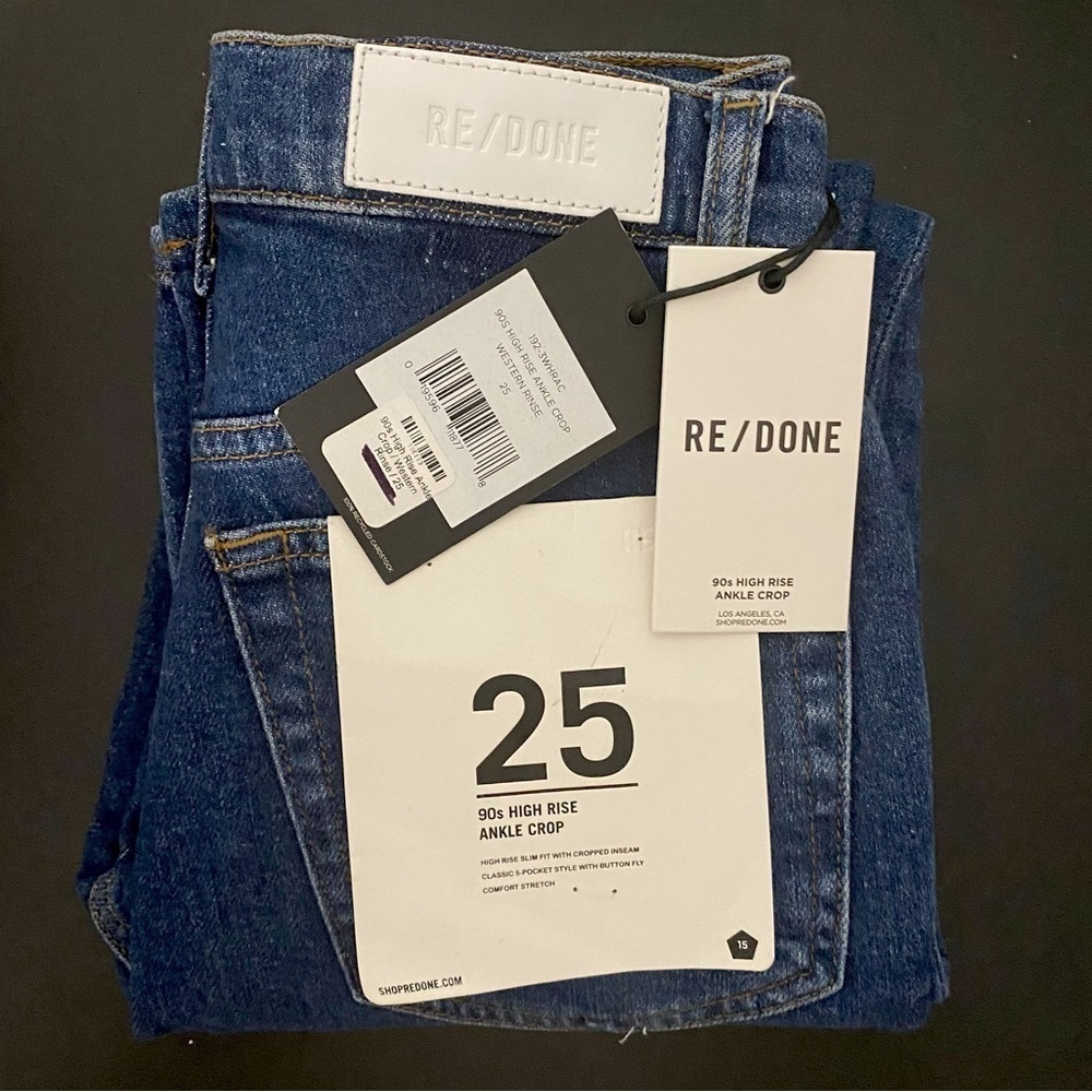 New Re/Done 90s Ankle Straight Jeans Classic Originals Size 25 Dark Blue - Picture 6 of 7